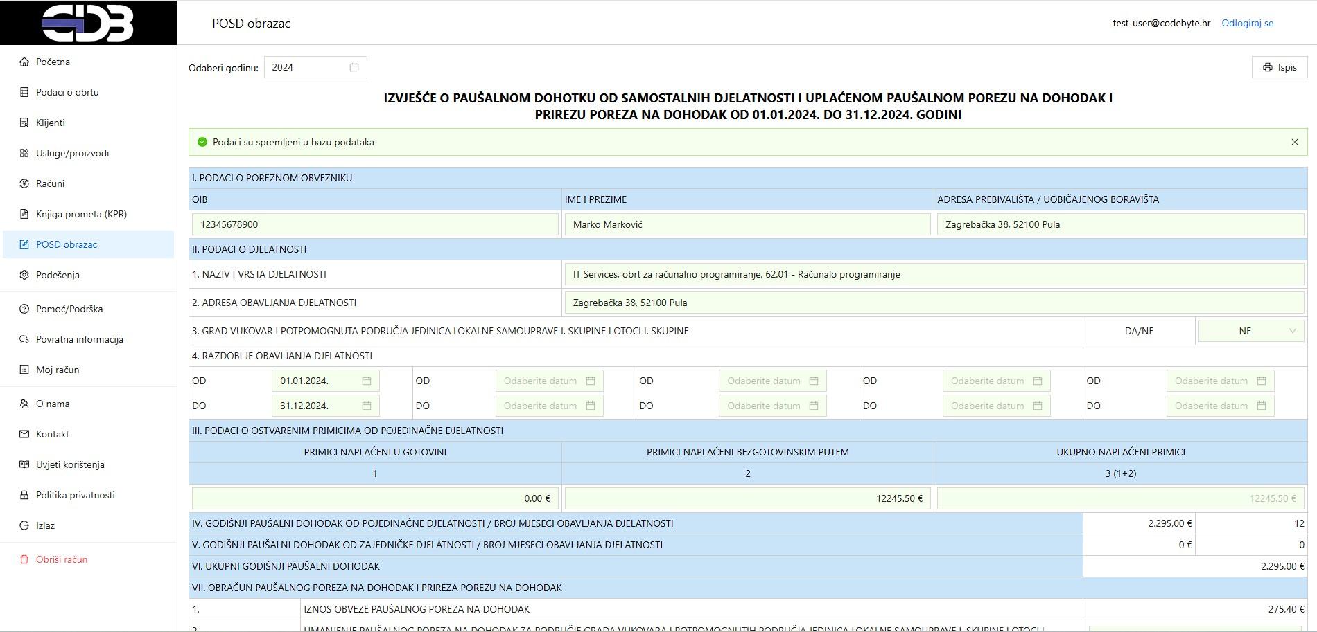 Demo evidencija računa